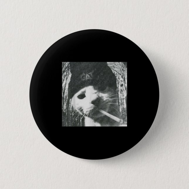 Macaron Rond 5 Cm Fumer Chat Beanie Mème Grunge Aesthétique Drôle T (Devant)