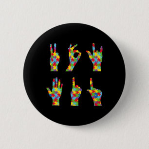 Macaron Rond 5 Cm Fun ASL Love Langue des signes Sensibilisation sur