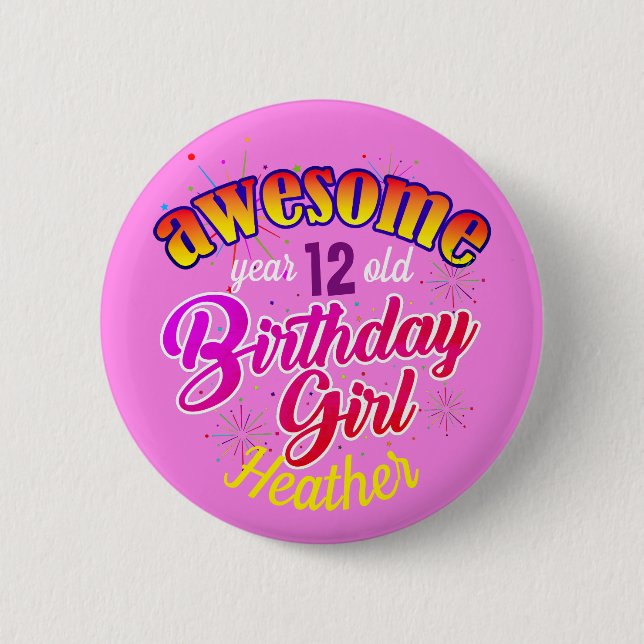 Macaron Rond 5 Cm Fun Awesome Birthday Girl Texte Graphique sur rose (Devant)