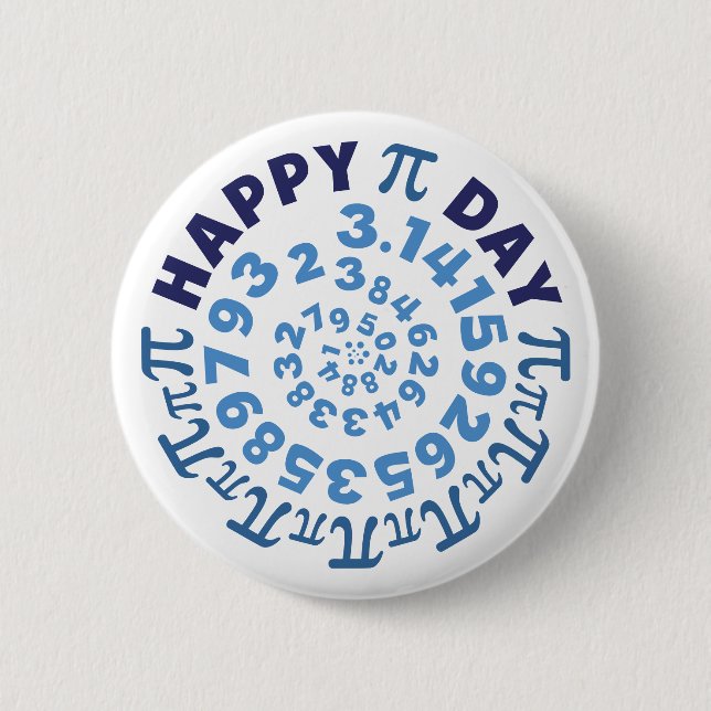 Macaron Rond 5 Cm Fun Blanc et Bleu Joyeux Pi Day Round (Devant)