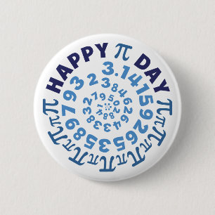 Macaron Rond 5 Cm Fun Blanc et Bleu Joyeux Pi Day Round