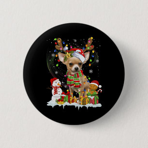 Macaron Rond 5 Cm Fun Chihuahua Noël Chien moche Santa Hat Lumières