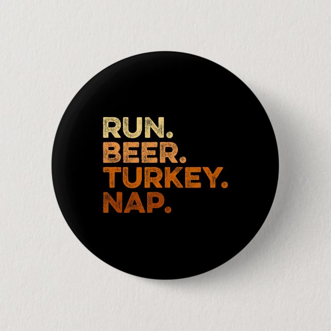 Macaron Rond 5 Cm Fun Fall Sayyings Thanksgiving Trot Run Bière Turq (Devant)