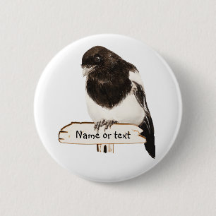 Macaron Rond 5 Cm Fun Magpie Bird avec nom ou texte personnalisé