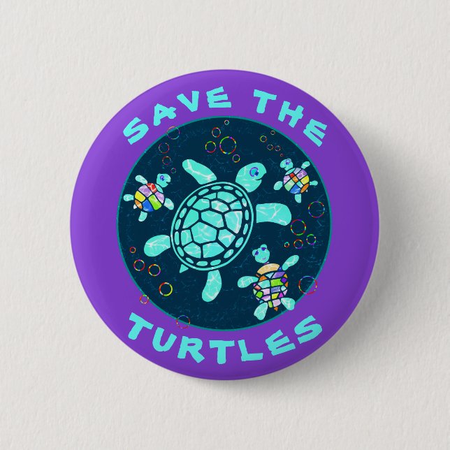 Macaron Rond 5 Cm Fun Save the Turtles Button (Devant)