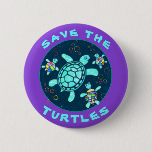 Macaron Rond 5 Cm Fun Save the Turtles Button
