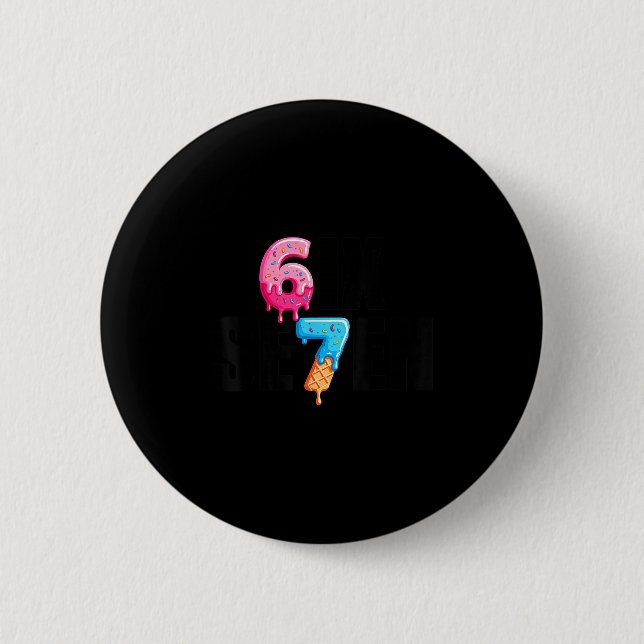 Macaron Rond 5 Cm Fun Six Seven 6 7 Meme Design  (Devant)