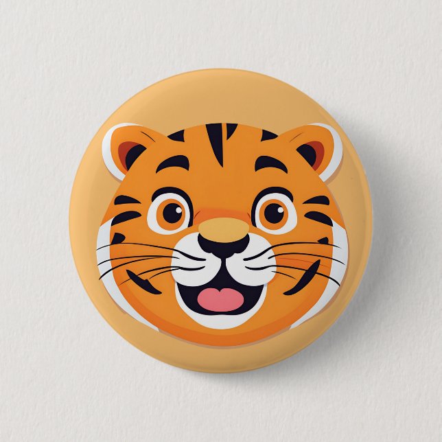 Macaron Rond 5 Cm Fun tiger Visage safari jungle sauvage Anniversair (Devant)