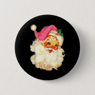 Macaron Rond 5 Cm Fun Vintage Pink Santa Claus Design de Noël rose