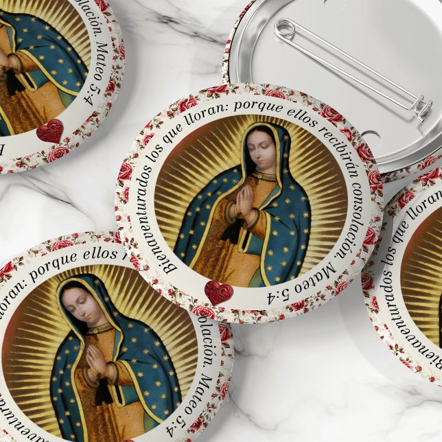 Macaron Rond 5 Cm Funérailles de Virgen de Guadalupe en mémoire d'am (Virgen de Guadalupe, Our Lady of Guadalupe, funeral keepsake, funeral buttons, Celebration of Life)