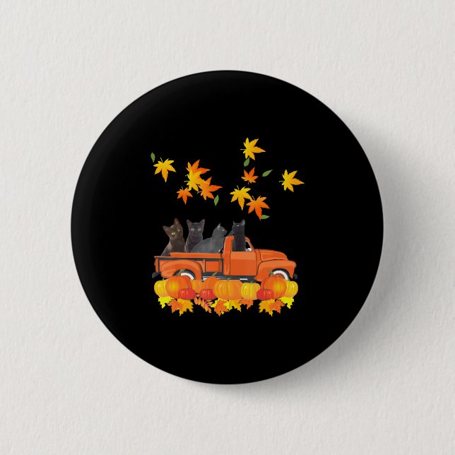 Macaron Rond 5 Cm Funky Black Cats Camion Automne Citrouille Maple L (Devant)