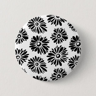 Macaron Rond 5 Cm Funky Black et blanc floral