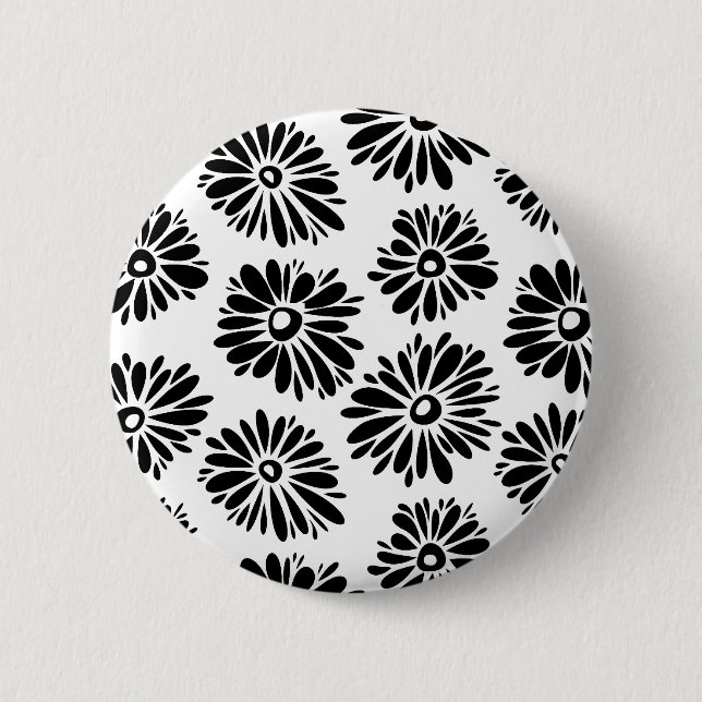 Macaron Rond 5 Cm Funky Black et blanc floral (Devant)