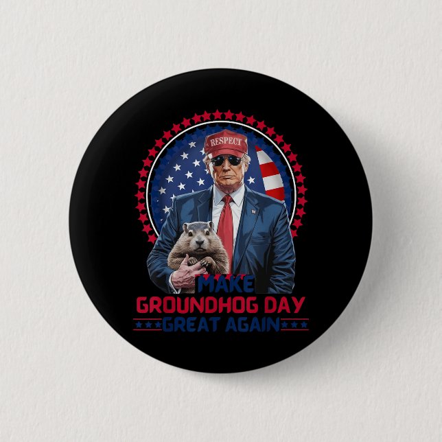 Macaron Rond 5 Cm Funky Cool Trump Groundhog Make Groundhog Day Grea (Devant)