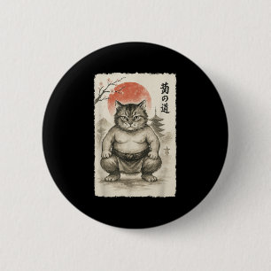Macaron Rond 5 Cm Funky Fat Cat Sumo Wrestler Sumi-e Art Japonais An