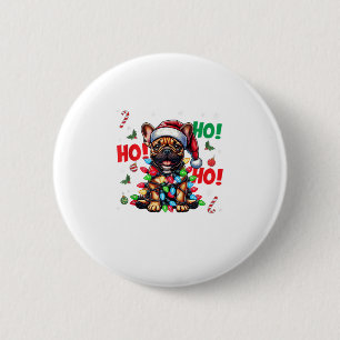 Macaron Rond 5 Cm Funky French Bulldog Christmas Santa Hat Lights HO