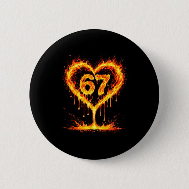 Macaron Rond 5 Cm Funny 67 Flames Heart Love Six Seven Meme Celebrat (Devant)