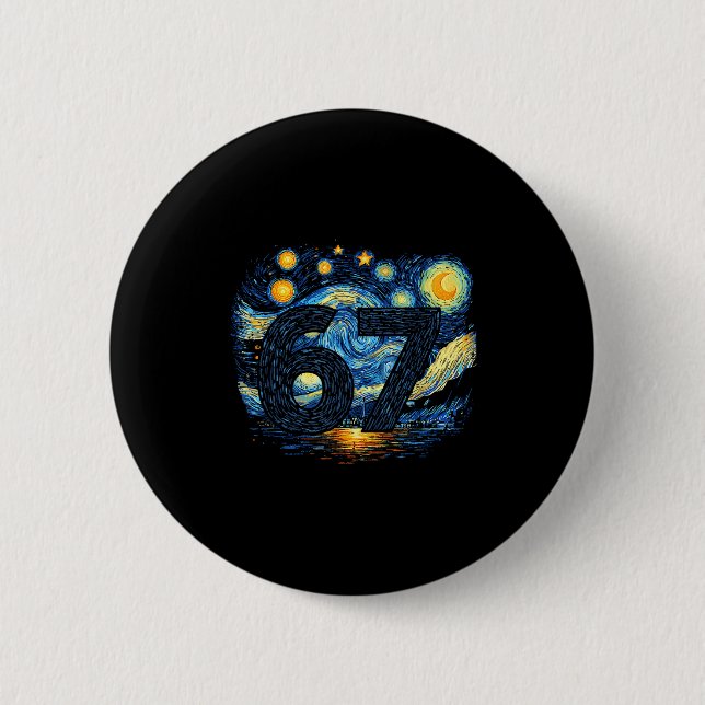 Macaron Rond 5 Cm Funny 67 Meme Six Seven Starry Art Night  (Devant)
