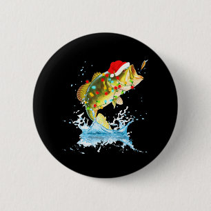 Macaron Rond 5 Cm Funny Bass Fishing Santa Hat Christmas Pajama