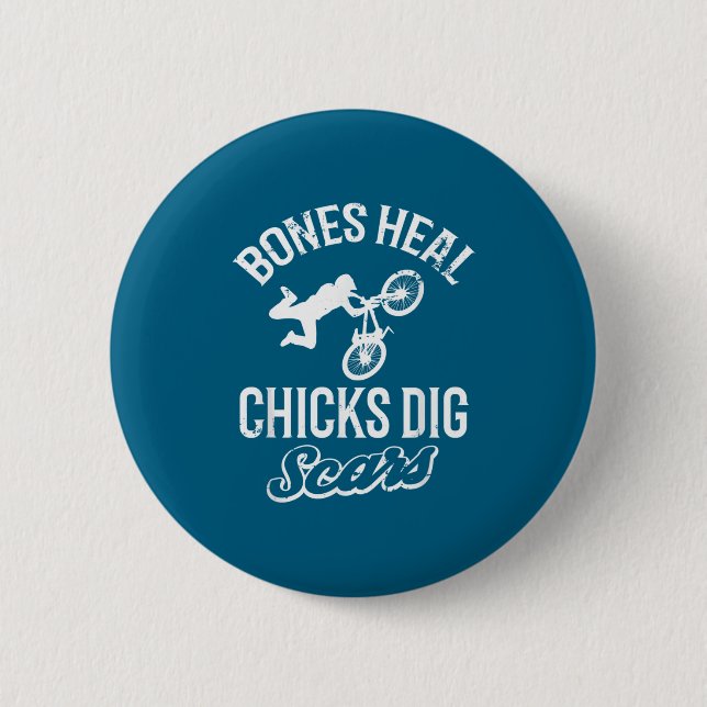 Macaron Rond 5 Cm Funny Bones Heal Chicks Dig S Bmx Biking  (Devant)