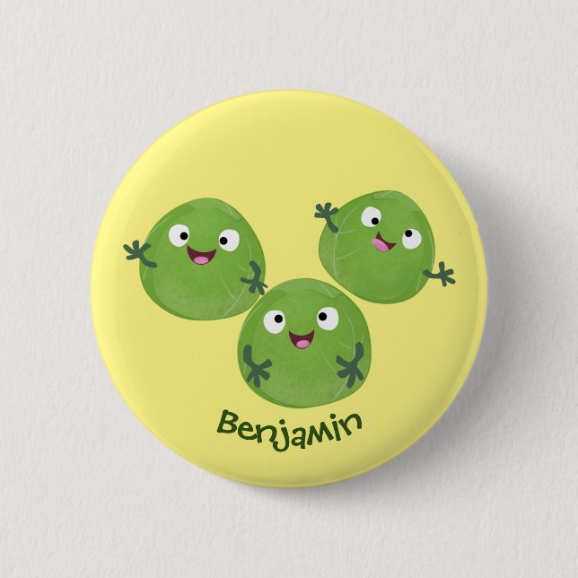 Macaron Rond 5 Cm Funny Brussels sprouts légumes caricature (Devant)