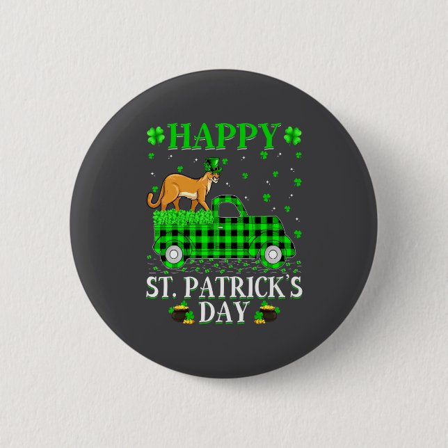 Macaron Rond 5 Cm Funny Buffalo Plaid Green Truck Cougar St Patrick  (Devant)