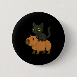 Macaron Rond 5 Cm Funny Capybara Black Chat Amoureux des animaux Mam