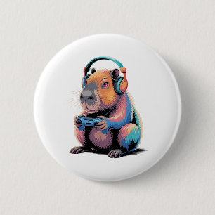 Macaron Rond 5 Cm Funny Capyra Gamer Video Gamer Capyra