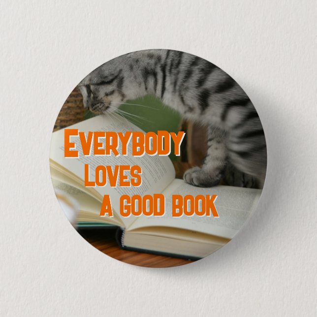 Macaron Rond 5 Cm Funny Cat on Book Saying (Devant)