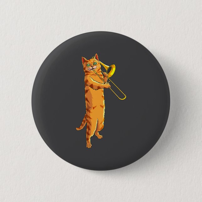 Macaron Rond 5 Cm Funny Cat Playing Trombone Gift Cool Kitten Musici (Devant)