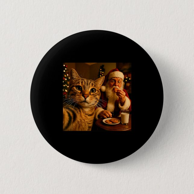 Macaron Rond 5 Cm Funny Cat Selfie With Santa Claus Christmas Meme  (Devant)