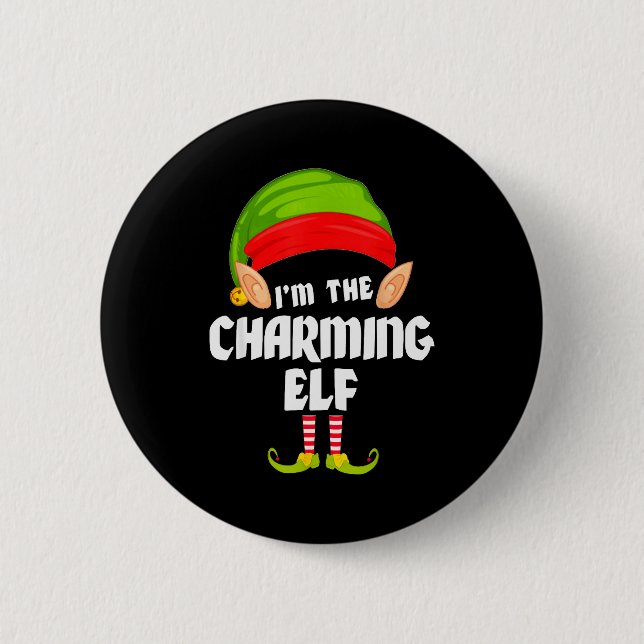 Macaron Rond 5 Cm Funny Charming Elf Matching Family Group Pj Christ (Devant)