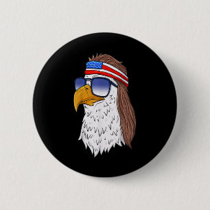 Macaron Rond 5 Cm Funny Chemise American Bald Eagle Mullet 4 juillet