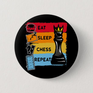 Macaron Rond 5 Cm Funny Chess King Eat Sleep Chess Repeat