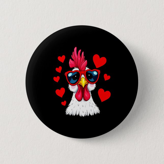 Macaron Rond 5 Cm Funny Chicken Valentines Day Heart Chicken Couple  (Devant)