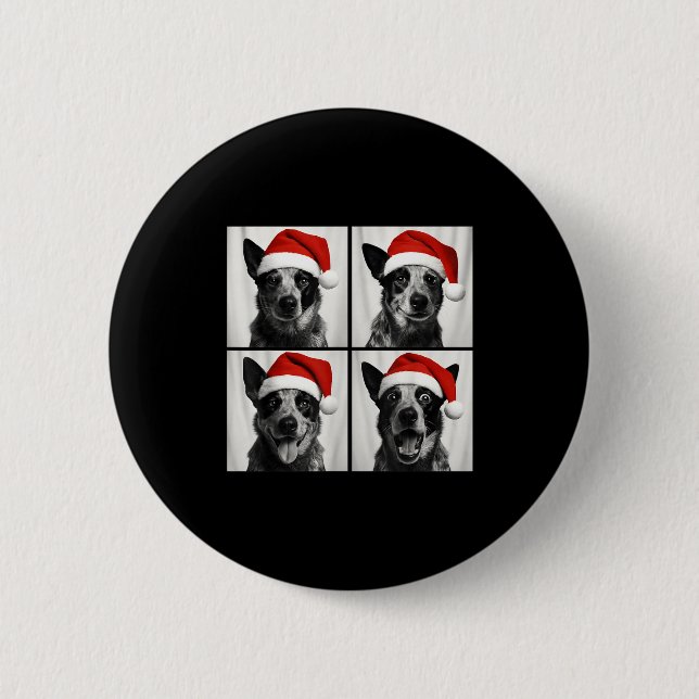 Macaron Rond 5 Cm Funny Christmas Australian Cattle Dog Santa Photo  (Devant)