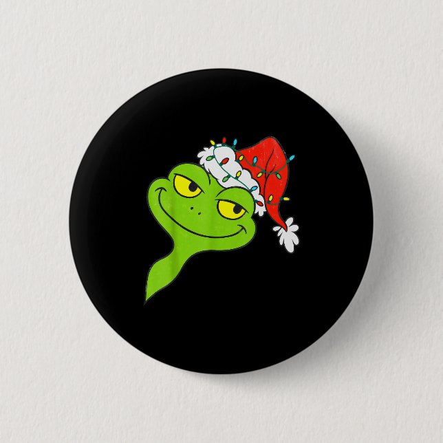 Macaron Rond 5 Cm Funny Christmas Frog Wearing Santa Hat And Lights  (Devant)