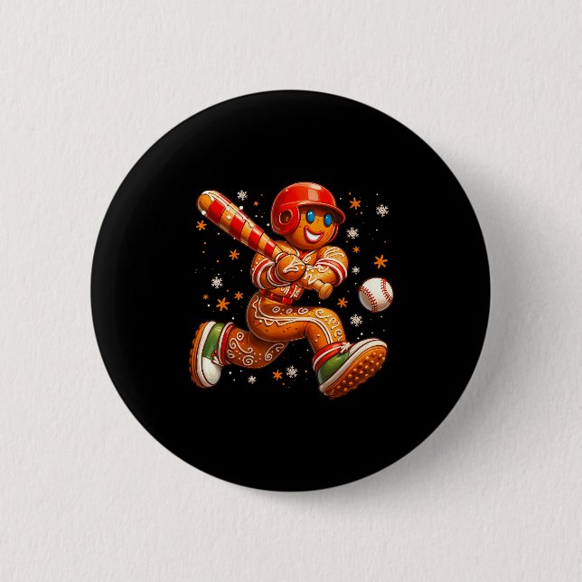 Macaron Rond 5 Cm Funny Christmas Gingerbread Man Playing Baseball C (Devant)