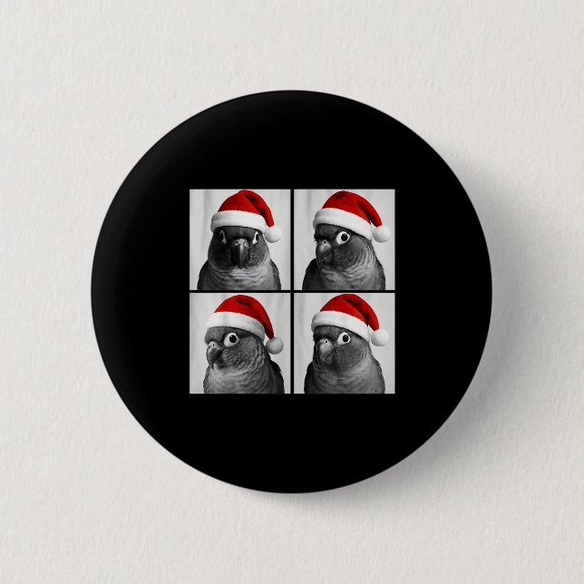 Macaron Rond 5 Cm Funny Christmas Green Cheek Conure Santa Photo Boo (Devant)
