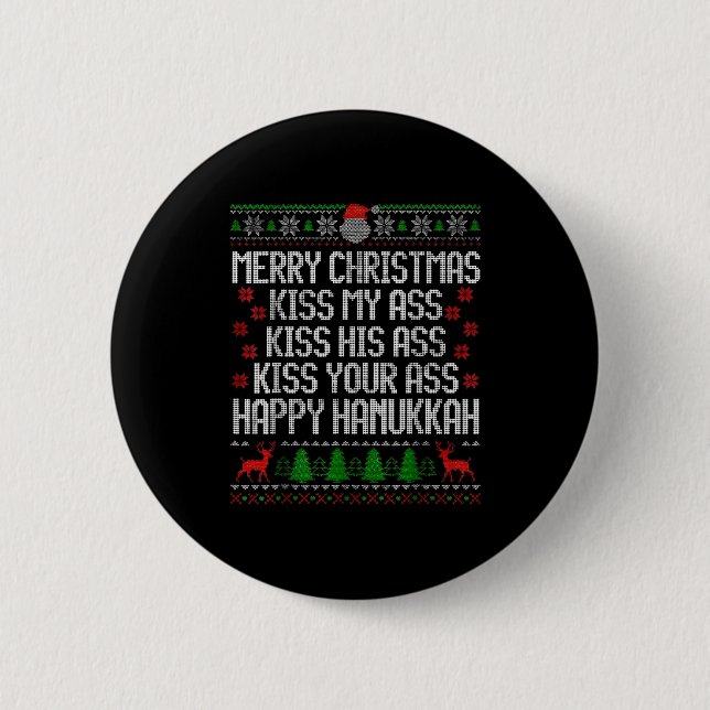 Macaron Rond 5 Cm Funny Christmas Kiss My Happy Hanukkah Humor  (Devant)