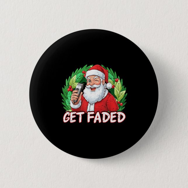 Macaron Rond 5 Cm Funny Christmas Santa Claus Santa Barber Get Faded (Devant)