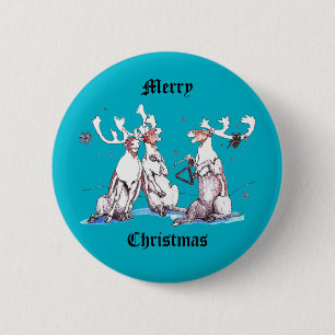 Macaron Rond 5 Cm Funny Christmas Singer Caribou Faune Bleu