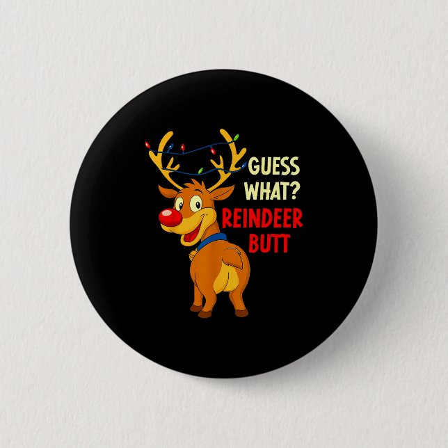 Macaron Rond 5 Cm Funny Christmas Ugly Sweater Guess What_ Reindeer  (Devant)