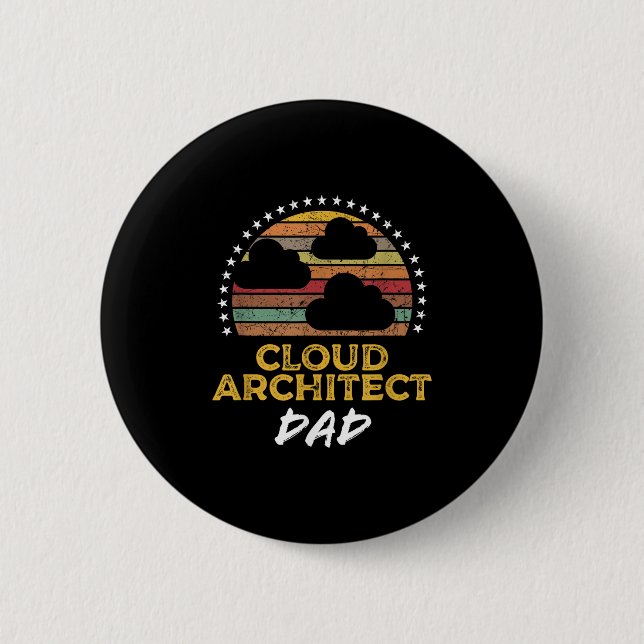 Macaron Rond 5 Cm Funny Cloud Architect Papa, Data Center Tech Citat (Devant)