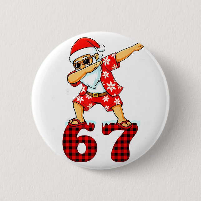 Macaron Rond 5 Cm Funny Cool Dabbing Santa Hawaii 67 Meme Christmas  (Devant)