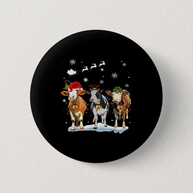 Macaron Rond 5 Cm Funny Cow Santa Merry Christmas Xmas Lights Pajama (Devant)