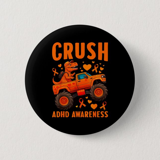Macaron Rond 5 Cm Funny Crush Adhd Awareness T-rex Monster Truck Kid (Devant)