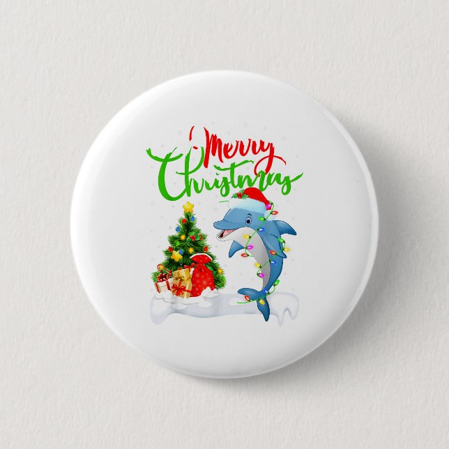 Macaron Rond 5 Cm Funny Dolphin Fish Lover Xmas Lighting Dolphin Chr (Devant)