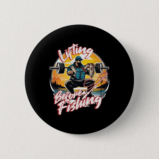 Macaron Rond 5 Cm Funny Fishing Fisherman A Weightlifting Gym Bodybu (Devant)