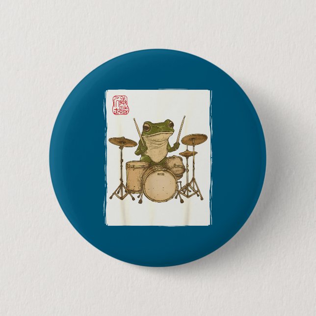 Macaron Rond 5 Cm Funny Frog Drum Rock Music Kawaii Japanese  (Devant)